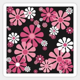 1960's Retro Flowers in Pink and White - Mod Abstract Magnet